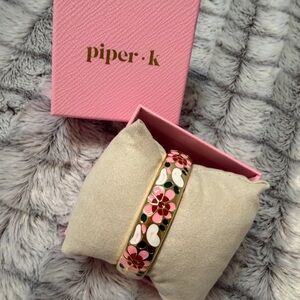 Valentine Piper K Floral with hearts Bangle Bracelet Hand Painted